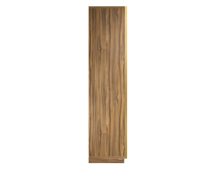 ARMARIO DE CRISTAL/MADERA LATÓN MATE CON LUZ LED (240×90×55cm) (3 REPISAS Y 3 CAJONES)