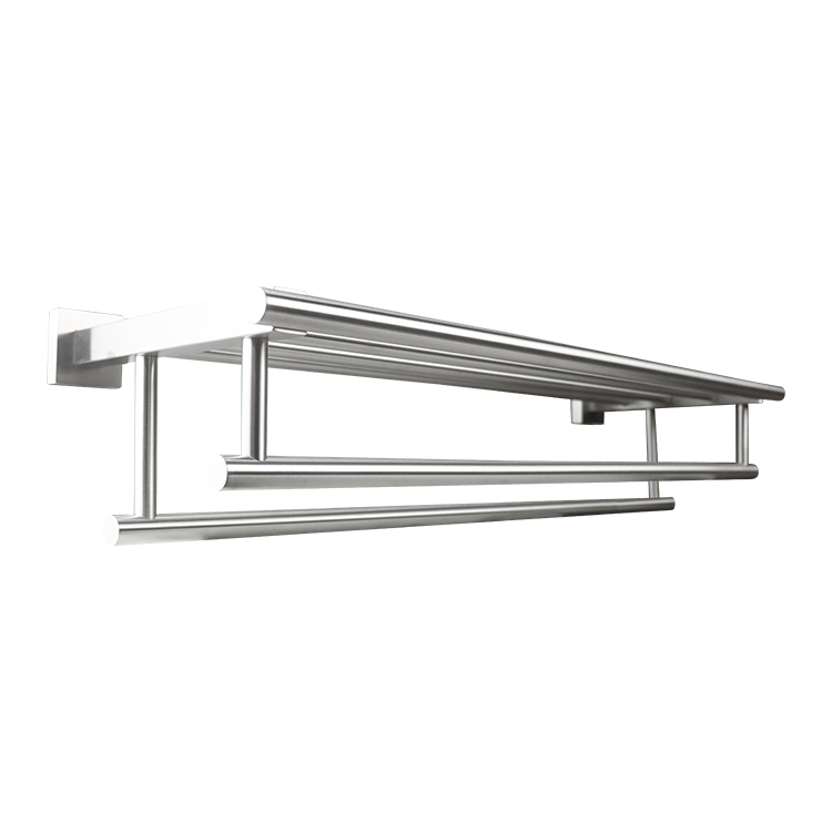 REPISA P/BAÑO CON TOALLERO DOBLE DE ACERO INOXIDABLE 600x198x120 mm. SATINADO LP198