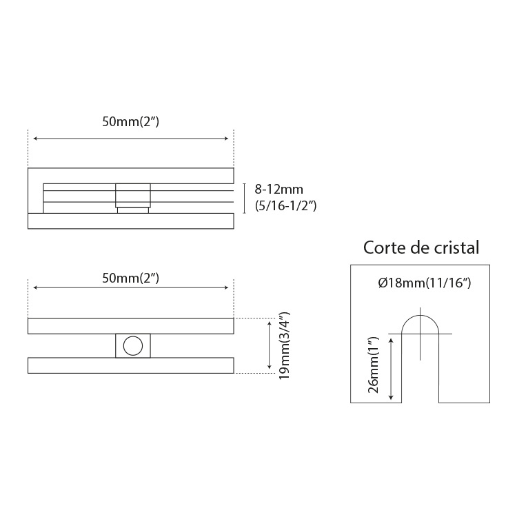 CONECTOR DE LATÓN BISELADO PARA CRISTAL CON RESAQUE MOD.VTR-891S