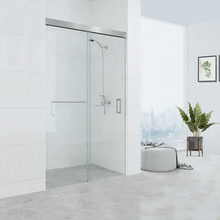 CANCEL DE BAÑO CROMO CEPILLADO CON CRISTAL (1.83×2.03mts) (copia)