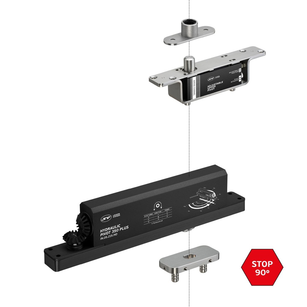 PIVOTE HIDRÁULICO CON RETENCION 90° PUERTA HASTA 350kg