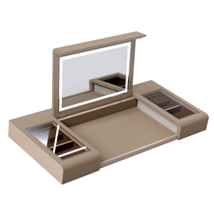 COMODA MDF/CUERO/ACABADO CRISTAL MARRON