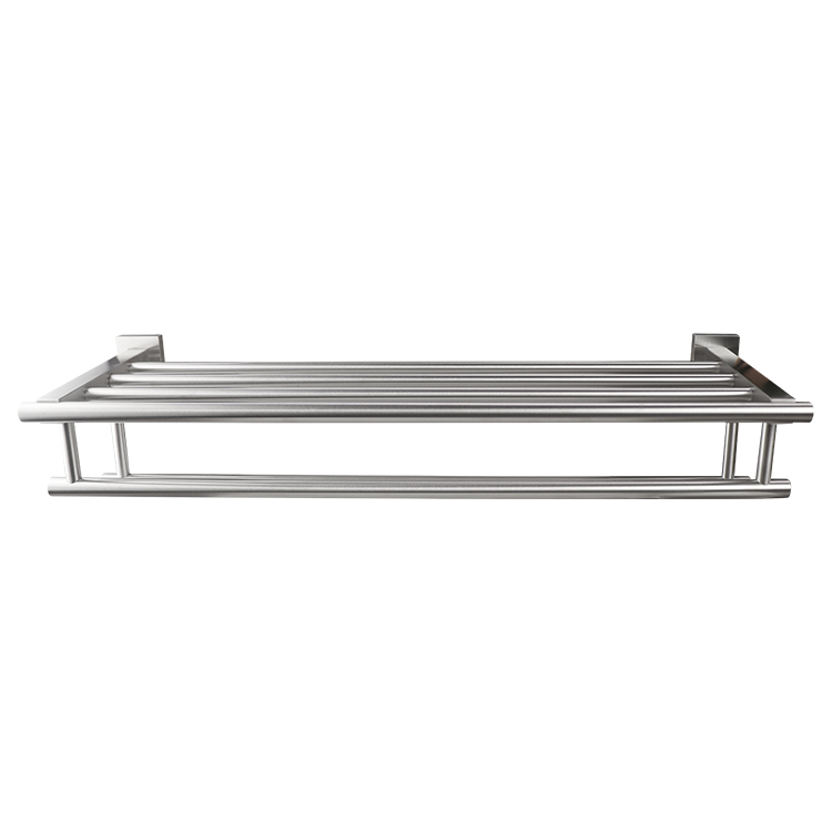 REPISA P/BAÑO CON TOALLERO DOBLE DE ACERO INOXIDABLE 600x198x120 mm. SATINADO LP198