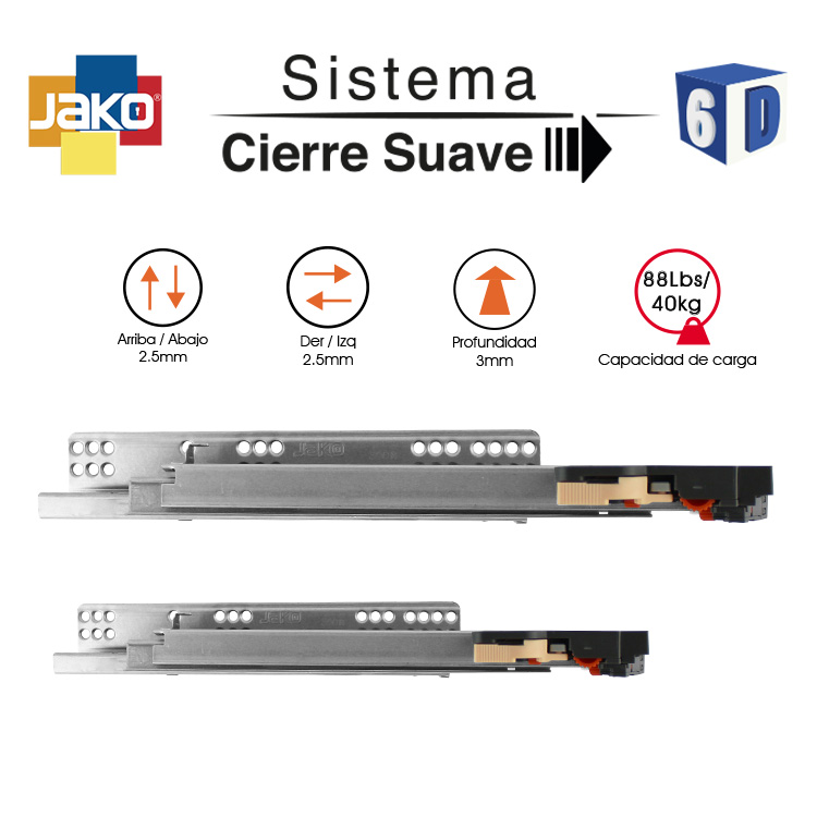 CORREDERA CIERRE SUAVE 6D 45 MM C/CARGA 40Kg - MOD. TS01